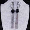 Pendientes De tuerca, pendientes De acero inoxidable con borlas a la moda para Mujer, joyería larga De Sector, Aretes De Acero Inoxidable Para Mujer E612994S07