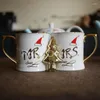 Tazze Regalo di Natale Tazza da caffè Mr Mrs Golden Handle con un colino da tè ad albero gratuito 1pc/lot