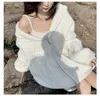 Kvinnors stickor Tees Chic Fashion Stick Cardigan Women Hooded Elegant Fall Winter Knitwear Tops Kpop Soft Loose Female Coat Mohair tröja vara