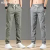 Men's Pants Printemps été coton hommes pantalons mode classique cordon taille élastique Jogging mince Stretch décontracté gris Cargo pantalon mâle 230404