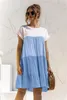 Maternity Dresses Summer Maternity Sundress Contrast Color Dress Pregnant Women Beach Wear Vestidos Loose Premama Clothes Patchwork Elegant 230404