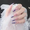 Faux Ongles 24 PCS Flammes Bleues Faux Longue Tête Plate Style Français Artificielle Amovible Fini Ongles Pièce SANA889