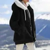 Women's Jackets Women Winter Coat Solid Color Warm Furry Plush Oversize Long Teddy Bear Hooded Drawstring Cardigan