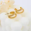 Stud Earrings 2023 Double Layers Stacked Pearl Hoop For Women Gold Plated Stainless Steel Chunky Statement Party Earring