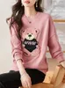 Women's Hoodies Korean Fashion Pink Sweatshirts Women Winter Velvet Warm Pullovers O-Neck Long Sleeve Loose Casual Female 2024