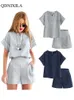 Tweede stuk broek voor dames zomer katoen linnen oversized dames shorts sets solide mode short mouw t-shirt top en shorts 2-del set outfits 230404