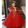 Designer Crystal Flower Girl Tassels Sequins Red Appliques pour enfants Adolescents Bandes pour tout-petit Robe de fête d'anniversaire pour le mariage Colthes 403