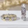 Vecalon Moissanit 3 Farben Edelstein simulierter Diamant Cz Verlobungs-Ehering für Frauen 10KT Weiß-Gelbgold gefüllter weiblicher Ring