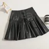 Skirts 2023 Goth Women PU Leather Autumn Winter Fashion Straps High Waist Solid A-line Puffy Pleated Mini Short Skirt