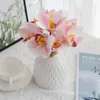 Decorative Flowers Artificial Bouquet 4 Hand Tie Feel Cymbidium Faberi Orchid Fake Flower Bridal Home Living Decoration