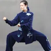 Abbigliamento etnico Blu navy Tai Chi Uniforme Kungfu Arti marziali Vestito Cinese Ricamo Wushu Costume Outfit Abiti FF3740