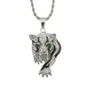 힙합 래퍼 반짝이는 다이아몬드 펜던트 골드 목걸이 창조적 인 빛나는 맹렬한 호랑이 전체 지르콘 펜던트 구리 마이크로 인스셋 지르콘 보석 75cm 로프 목걸이 1937