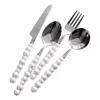 Dijkartikelen Sets Europe Silver Fashion Pearl Cutlery Set 18/10 roestvrijstalen creativiteit Gift Flatare 304 Knife Vork Lepel Drop