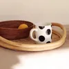 Armazenamento de cozinha Rattan artesanal Bandeja de servir com alças mesa de café decorativa para café da manhã lanches