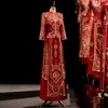 Etniska klädkvinnor Satin Cheongsam Beading Tassels Qipao Chinese Style Sequins Wedding Dress Oriental Vestido