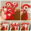 Hair Accessories Tassel Children Red Bow Hairpin Fan Plush Chinese Year Headwear Tang Suit Clip Ancient Style