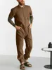 Mäns sömnkläder Summer Long Sleeve Stand Collar dragkedja Romper för män Casual Simple Pants Homesuit Fashion Mens Solid Lace-Up Jumpsuitmen's