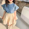 Conjuntos de roupas 1-5y moda bebê verão crianças menina floral impressão camisa de renda tops bonito tutu saia shorts roupa crianças conjunto