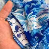 Podstawowe swobodne sukienki dla kobiet wczesna wiosna Wakacje Długie sukienki Kobiety Runway V-Neck Blue Flower Blue Flower Printed Lantern Sleeve Holiday Holiday Boho Vestidos 2024