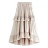 Юбки 2023 Осенняя плиссированная юбка с высокой талией нерегулярная подол, лежащие женщины, длинная мода midi a-line