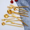 Dinnerware Sets Gold Cutlery 18/10 Stainless Steel Forks Knives Spoons Dinner Set Fork Spoon Knife Chopsticks Drop