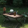 Mobilier de camping Camping en plein air Bois Egg Roll Bureau Table pliante Portable Pliable Café Jaune 3 Tailles Intérieur