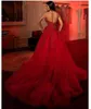 Luxurious Red Arabic Evening Dresses Sexy Backless Sweetheart Beaded Crystals Prom Dress Formal Party Second Reception Gowns Custom Made BC9430