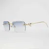 2023 Designer bril Nieuwe vintage diamant gesneden randloze zonnebrillen Men vrouwen buiten luipaardstijl gafas heldere bril maaltijd frame culos tinten met kast