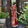 Roupas étnicas Casamento Terno Bordado Noiva Lantejoulas Beading Borlas Vestidos de Casamento Chinês Tradicional Cheongsam