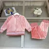 Marke Kinder Trainingsanzüge schönes rosa Samtmaterial Babykleidung Jungenjacke Anzug Größe 110-160 Reißverschluss Mantel und Hose Nov05