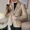 Erkek Takım İlkbahar/Sonbahar Ekose Blazer Moda İş Rahat Kıdemli İnce Takım Ceket Ziyafet Düğün Kulübü Elbise