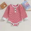 Rompers Baby Boys Dziewczyny Bluza Patch Patchwork Stripe Długie rękawie Koski Jeska Fall Body ubrania maluch