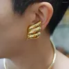 Boucles d'oreilles à tige Youthway exagérées en acier inoxydable vintage métallique simple brillant plaqué or 18 carats cadeau de fête bijoux tendance pour femmes