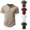 Mens TShirts Henley Collar Summer Casual Solid Color Short Sleeve Shirt for Polo men High Qualitys Shirts 230404