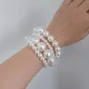 Pulseira de luxo multicamadas pérola pulseiras para mulheres casamento moda noiva estiramento contas manguito pulseiras designer mão jóias