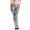 Leggings voor dames Ygyeeg Punk Rock Style Pu Faux Leather Women Leggings Purple Gold Metallic Sexy heldere pailletten Pants Shining Fitness Legging 230404