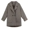 Ternos femininos insozkdg casaco de lã estilo britânico coreano solto fino outono inverno casual duplo breasted trench blazer topo