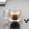 Mugs Diamond Cup Water Household With Handle Double Glass Heat Resistant Coffee Label