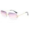 Zonnebril Pack Mode Randloze Rechthoekige Vrouwen Vintage Clear Ocean Lens Brillen Mannen Roze Geel Zonnebril Shades UV400 NXSunglasses