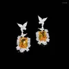 Dangle Earrings High Quality Zircon Bridal Yellow CZ Zirconia Wedding Earring For Brides Accessories Women Birthday Gifts Jewelry