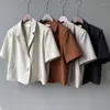 Dameskostuums 2023 Mode Korte mouwen Jasje Dames Zomer Dunne Blazers Korte jas Dame Effen Single-breasted Casual Tops Klein