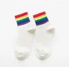 Women Socks Rainbow Woman Cotton White Black Sock Colorful Striped Ladies Hiphop Fashion Harajuku Skateboard Sporty Sox Meias