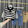 Kleidung Sets Jungen Kleidung Babi Anzug 2023 Herbstlinien Stil Baumwolle Materail Langarm Kinder Kostum Kind Baby Hemd