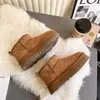 Diseñador Mujer Invierno Ultra Mini Bota Botas de plataforma australianas para hombres Cuero real Botines de piel de tobillo cálidos Zapatos de lujo Botas de nieve Plataforma de lana cálida Parte inferior gruesa