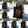 Shopping Bags Various Types Of Aesthetic Flower Prints Black Convenient Supermarket Tote Bag Environmentally Friendly Square Handbags