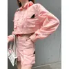 Dames zomersportkledingset, designermerk, modieus damessportshortjack, tweedelige casual roze broek, zonwerend buitenjack, top S-L