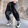 Byxor 2-7 år baby pojke tjej jeans graffiti mönster flickor avslappnad stil barn höst denim kläd mode byxor