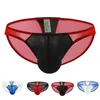 Underpants Men's Ice Silk Underwear Sexy Mesh Briefs Color Blocking Design Male Thin Low-Rise Bikini Bulge Pouch Panties M-2XL