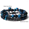 Strang Blau Tigerauge Perlen Armbänder Für Männer Buddha Armreif Hämatit Scheibe Charme 2 Schicht Kette Armband Set Handgemachter Schmuck Pulsera