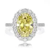 JH Luxury 925 Silver Pink Yellow White Oval Cut Diamond Wedding Ring 8A Zircon Half Eternity Engagement Ring Jewelry for